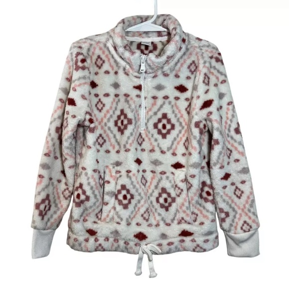 Old Navy Girls 1/2 Zip Pullover Small 6-7 Furry Fuzzy Soft Geometric Pullover - Picture 1 of 6